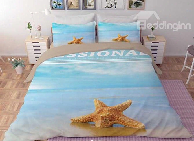 3d Starfish In The Sand Printed Polyester 4-piece Bedding Sets/duvet Covers