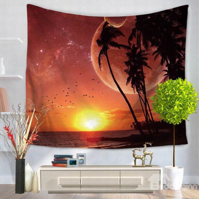 Beautiful Nature Sunset Universe Ocean Birds Pattern Decorative Hanging Wall Tapestry