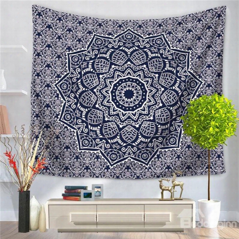 Black Floral Hippy Mandala Bohemian Indian Pattern Ethnic Style Decorative Hanging Wall Tapestry