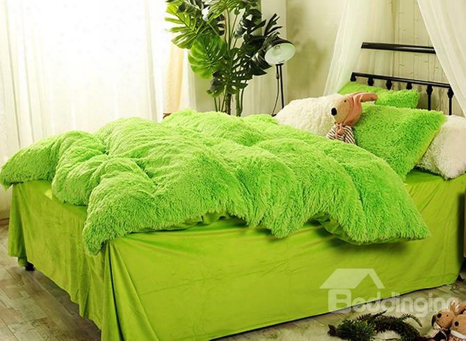 Full Size Aqua Green Super Soft Plush 4-piece Fluffy Bedding Sets/duvet Cover
