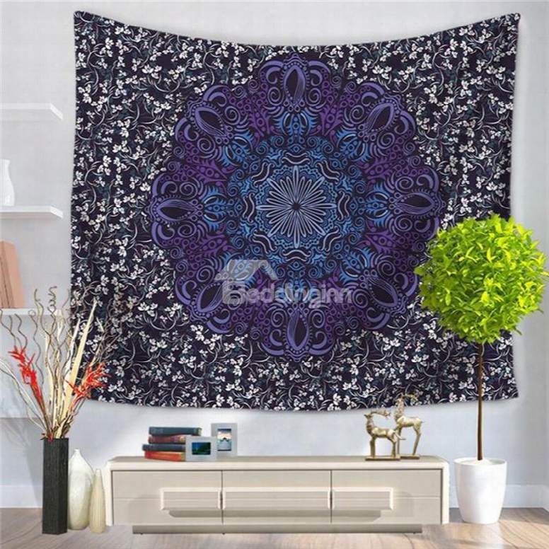 Purple And Blue Floral Circle Mandala Pattern Ethnic Style Decorative Hanging Wall Tapestry