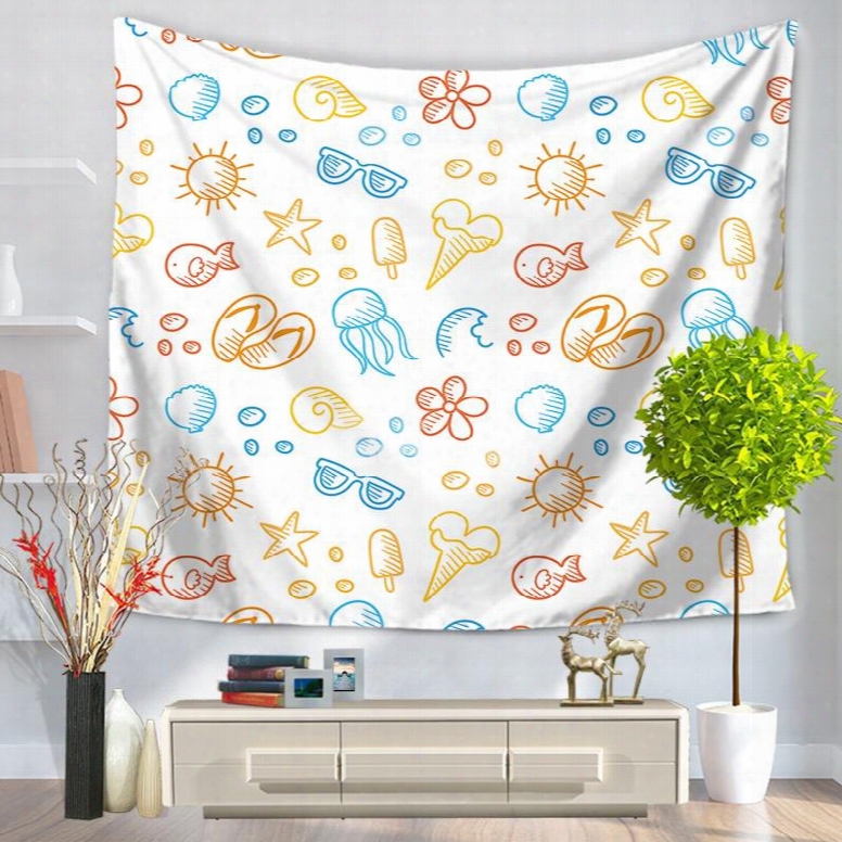 Sunglasses Jellyfish Ice-cream Summer Holiday Pattern Decorative Hanging Wall Tapestry