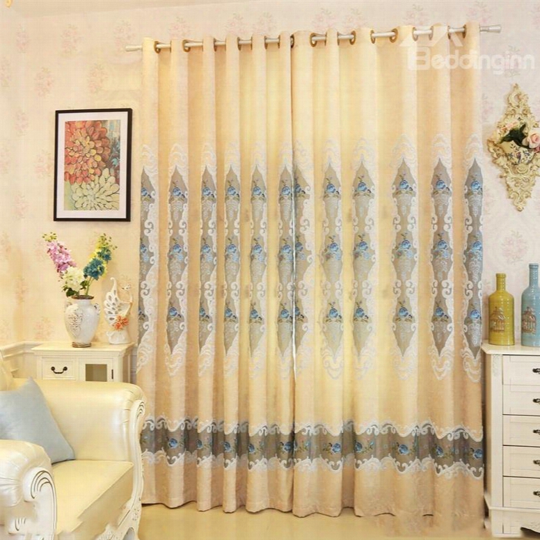 Yellow Color High Quality Chenille With Wonderful Patterns Living Room Curtain