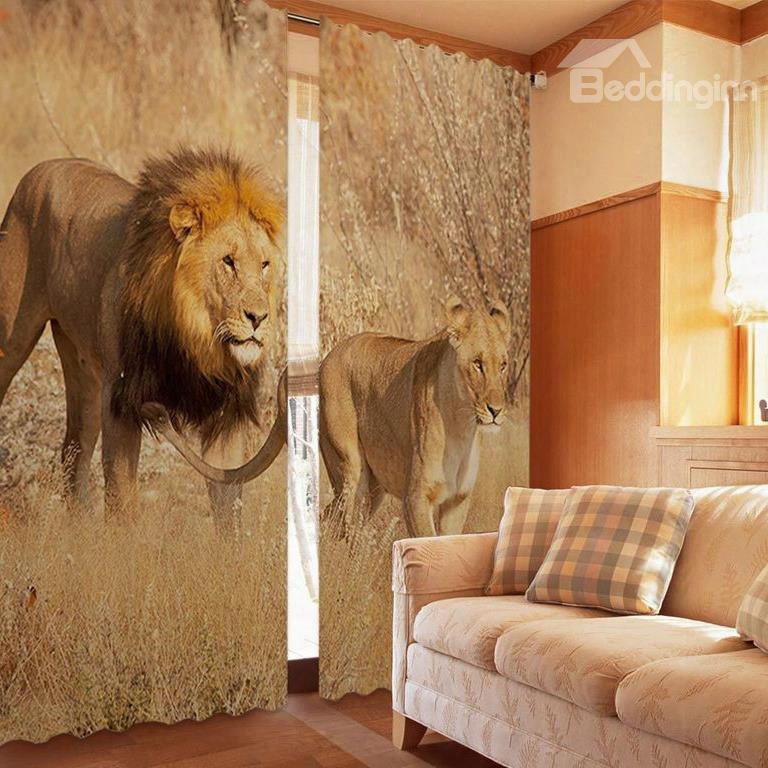 3d Amazing Couple Lions Printed Animal Style Decoration Living Room Custom Curtain