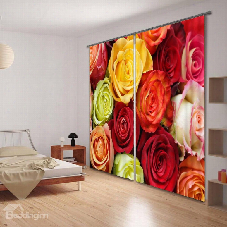 3d Colorful Roses Thermal Insulated Curtain