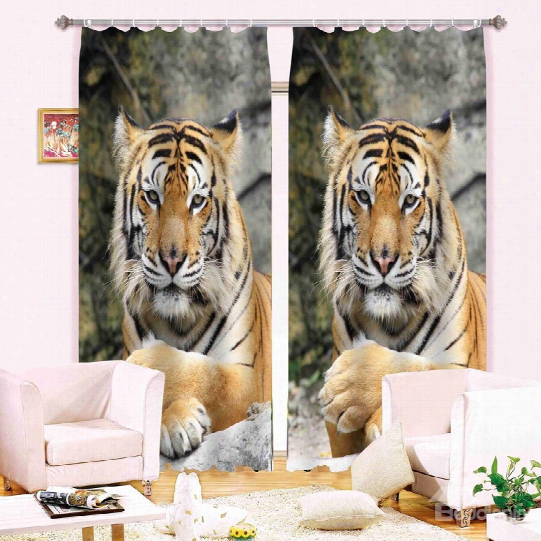 3d Cute Tigers Printed Animal Manner Decoration And Blackout Custom Curtain For Living Room