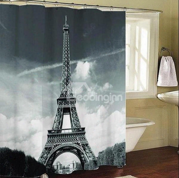3d Eiffel Tower Printed Polyester Gray Bathroom Shower Curtain