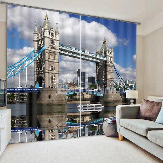 3d Famous Lonron Tower Bridge Printed 2 Panels Decorative And Blackout Curtain