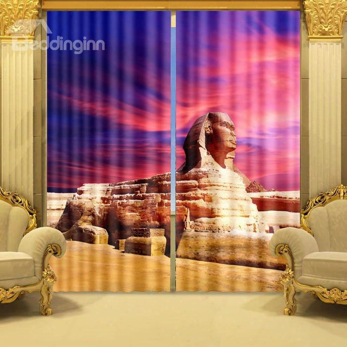 3d Fantastic Egyptian Sphinx Printed Thick Polyester Cotton 2 Panels Custom Decorative Curtain