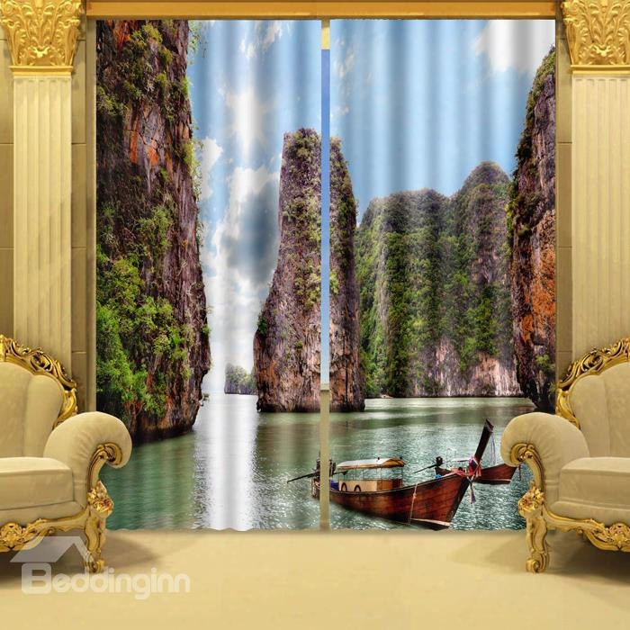 3d High Mounntains And Peaceful Lake Printed Bedroom Window Decorative Custom Curtain