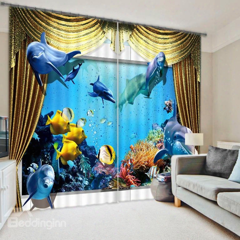 3d Lifelike Undersea World Printed Blackout And Decoration Custom Curtain For Liviing Room