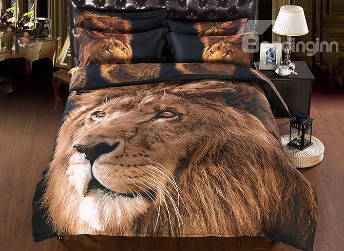 3d Lion Face Printed Polyester 5-piece Comforter Sets