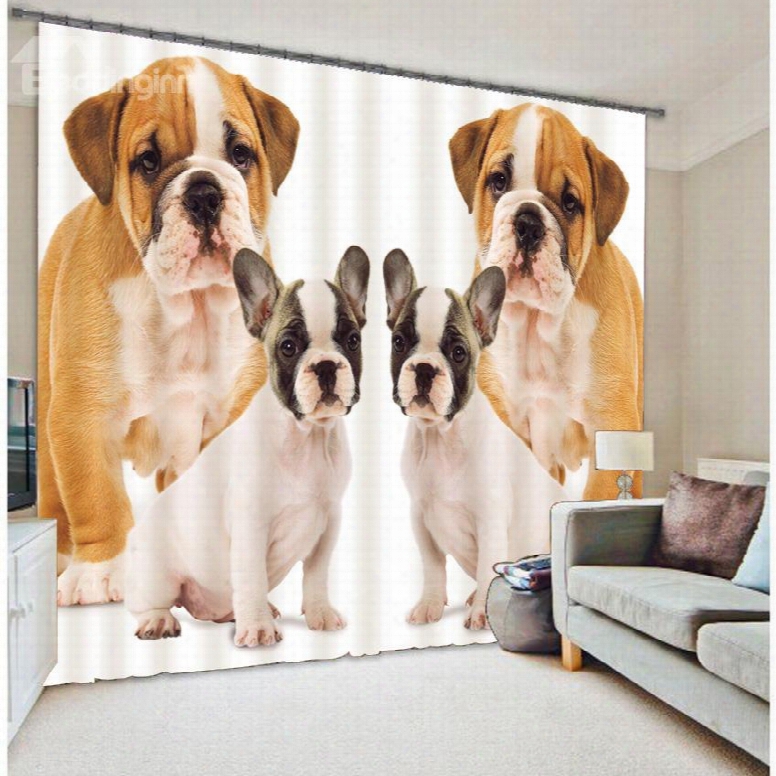 3d Lovely Dogs Printed Thick Polyester Decorative And Blackout Room Curtain
