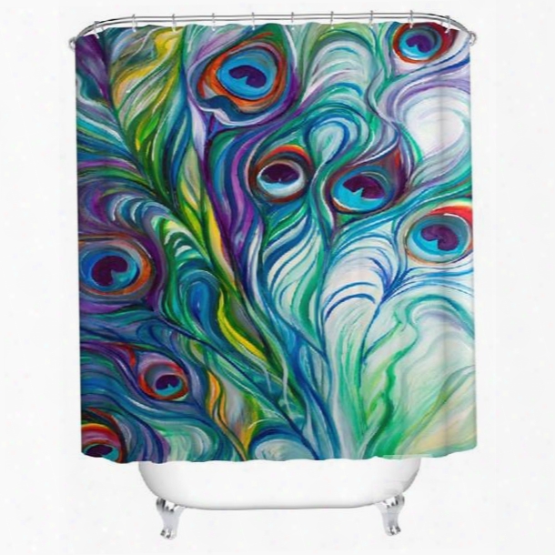 3d Peacock Printed Polyester Colorful Bathroom Shower Curtain