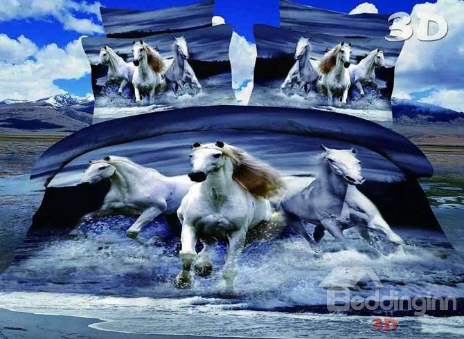 3d Running Horses Printed -piece Polyester 3d Duvet Cover Sets