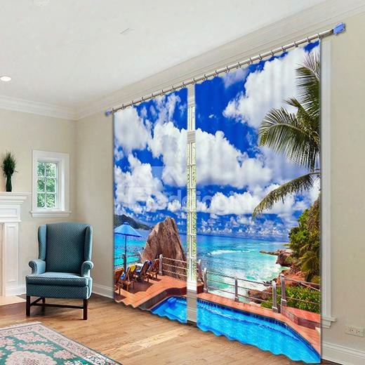 3d Sunny Day Scenery Polyester Blackout Curtain