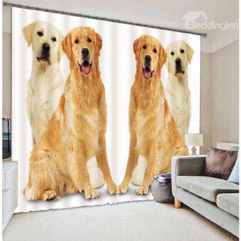 3d Symmetric Lovely Dogs Printed Animal Style Custom Blackout Curtain