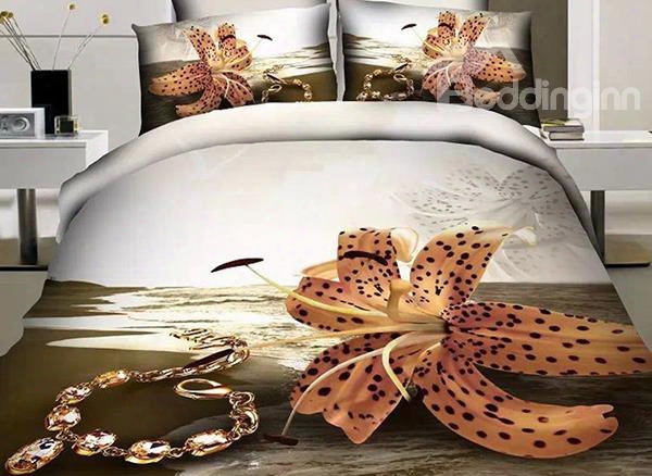 3d Tiger Lily And Bracelet Printed Cotton 4-piece Bedding Sets/duvet Covers