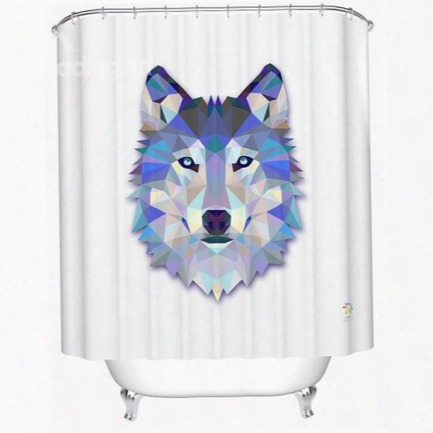 3d Wolf Head Printed Polyester White Shower Curtain