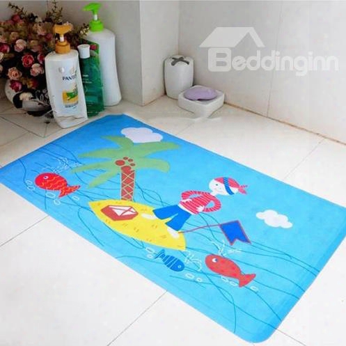 Adorabl E Contemporary Cartoon Island Print Bath Rug