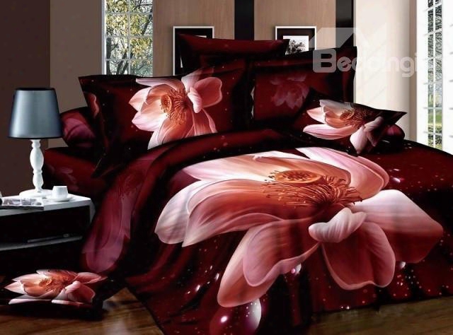Amazing 3d Pink Lotus Print Cottton Fitted Sheet