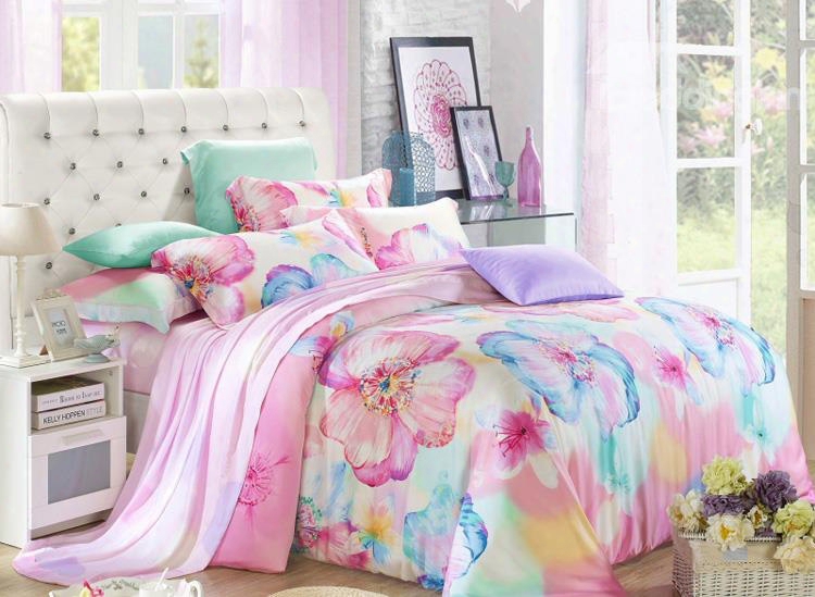 Amazing Flower Oil Painting 4-piece Tencel Duvet Cover Sets