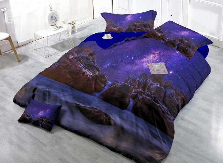 Amazing Purple Starry Sky Print 4-piece Cotton Duvet Cover Set