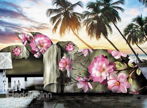 Amazing Spring Pink Flower Print 4-piece Polyester Duvet Cover Sets