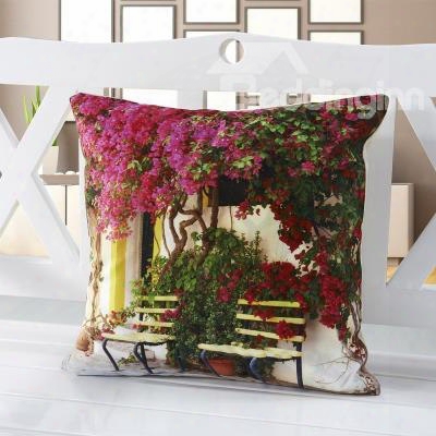 Attractive Flower Above Bench Print Soft Throw Pillow