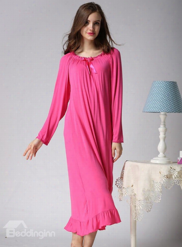 Beautiful Loose Fit Stretching Neck Ankle Hit Cotton Nightgown
