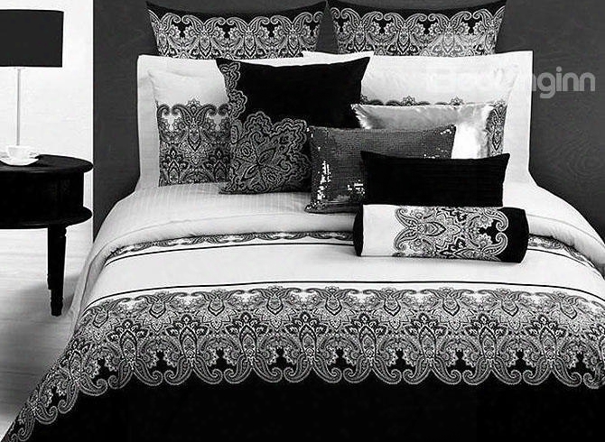 Black White Classical Jacquard Design Cotton 4-piece Bedding Sets/duvet Cover