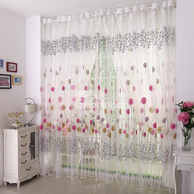 Blackout And Decoration White Elegant Beautiful Dandelion Grommet Top Room Curtain