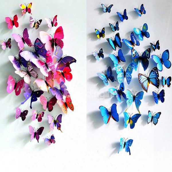 Butterflies With Pins 12-piece 3d Cloth/curtain/wall Decorations