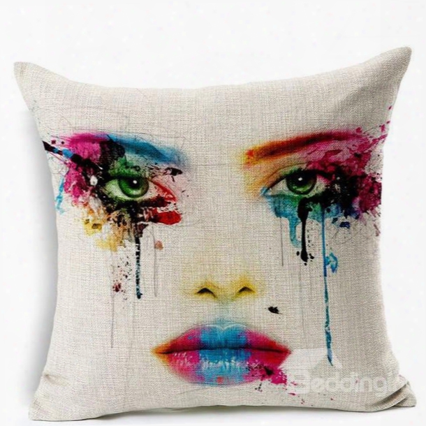 Chic Face Colored Drawing Print Throw Pillow