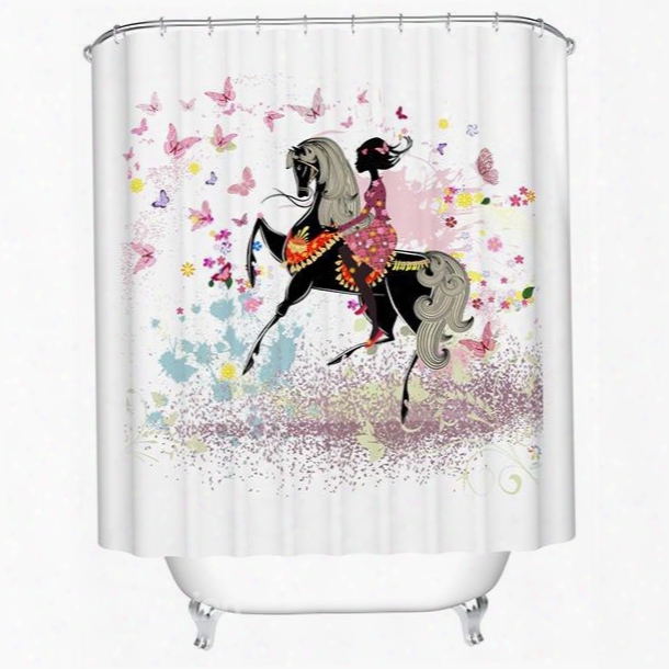 Chic Riding Girl Romantic Butterfly Shower Curtain