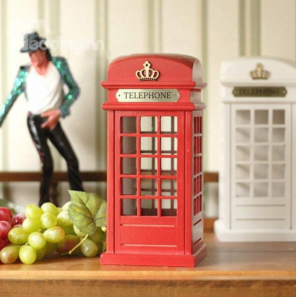 Classical Wooden Phone Booth Saving Box Desktop Decoration