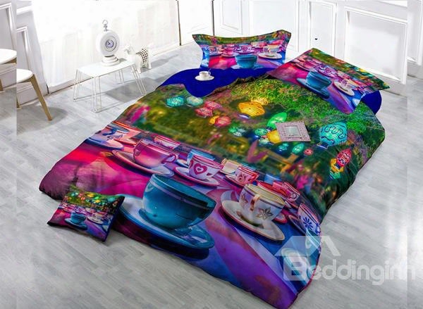 Colorgul Cup Digital Print 4-piece Cotton Duvet Cover Set