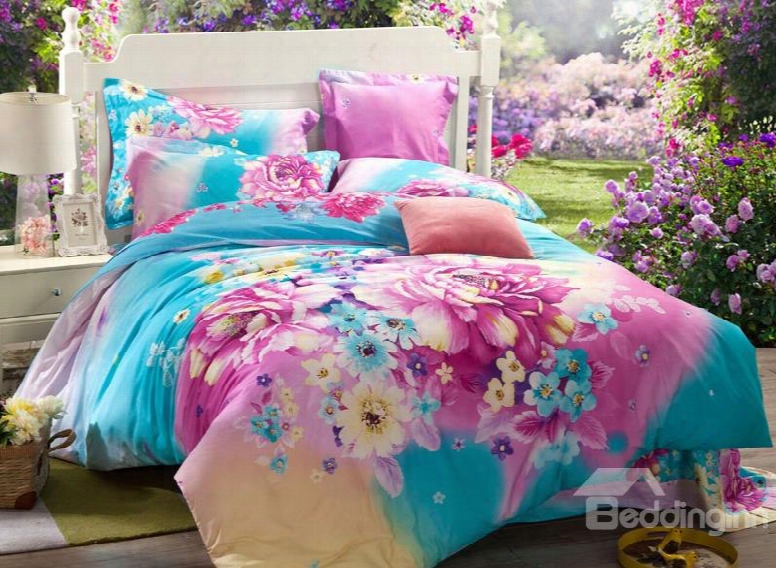 Colorful Faiy Land Print 4-piece Cotton Duvet Cover Sets