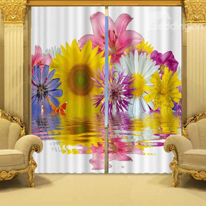 Colorful Flowers In Blossom Printed 3d Curtain
