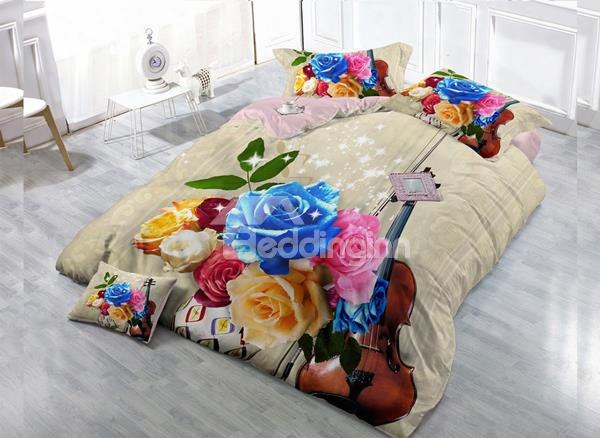 Colorful Rose 4-piece High Density Satin Drill Duvet Cover Sets