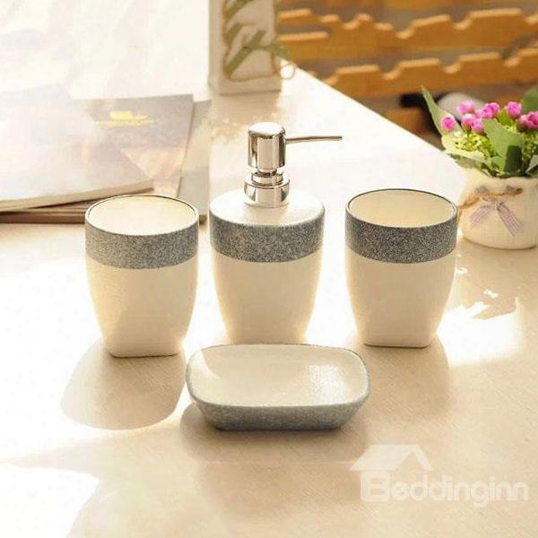 Contemporary Concise White Ceramic 4-piece Bath Accessories