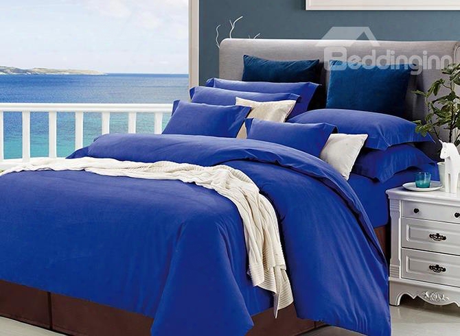 Convenient Hidden Zipper Design Graceful Pure Blue 4-piece Duvet Cover Sets