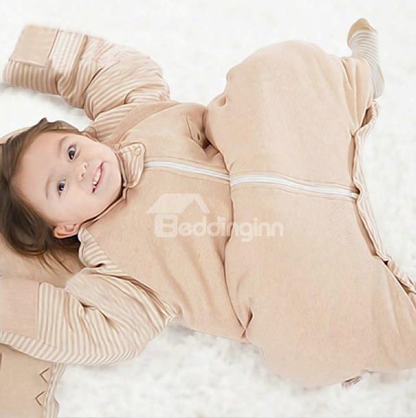 Cozy Stripe Print Natural Colored Cotton Zipper Baby Sleeping Bag