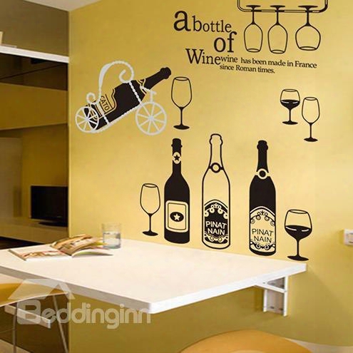 Creative Bottle Of Wine Letters And Cups Pattern Wall Stickers