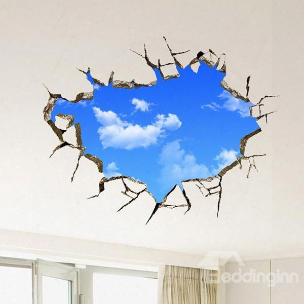 Creative Broken Wall  Blue Sky Removable 3d Wall Sticker