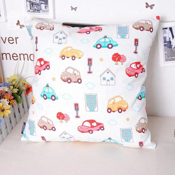 Cute Colorful Cats Printing White Throw Pillowcase