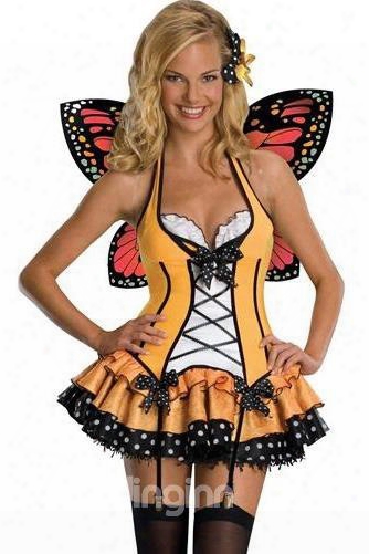 Cute Orange Mini Skirt With Butterfly Wings Costume