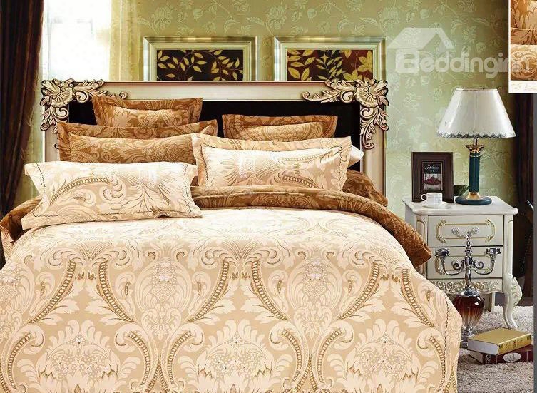 Damask Print Golden Polyezter 4-piece Bedding Sets/duvet Covers