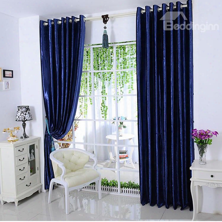 Dark Blue Solid Blackout Grommet Top Curtain & Drapes