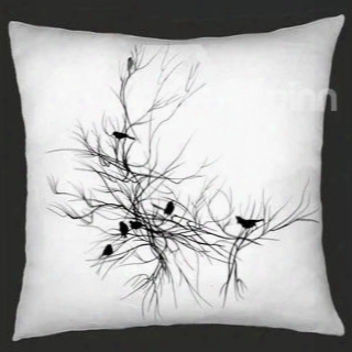 Dark Style Black Branches And Birds Pattern Throw Pillow